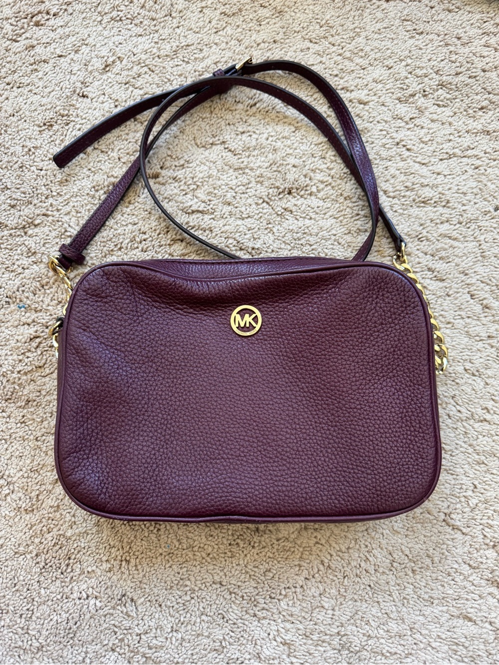 Michael Kors Burgundy Pebbled Leather Crossbody with Gold Hardware